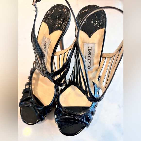 Jimmy Choo Keenan Caged Black Pumps Heels Designer sandals open toe stiletto - Picture 6 of 10